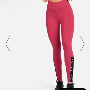 Bebe leggings with logo at hem and crisscross logo detail and mesh insert